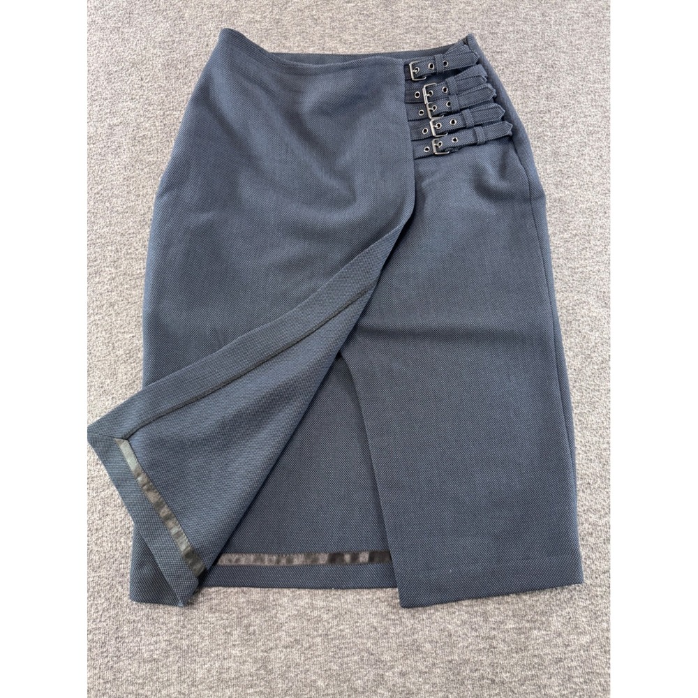 Worthington Navy Blue Buckle Wrap Pencil Skirt Textured Knee Length Womens 10 - Picture 5 of 9